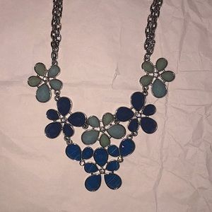 Silver double chained blue floral necklace